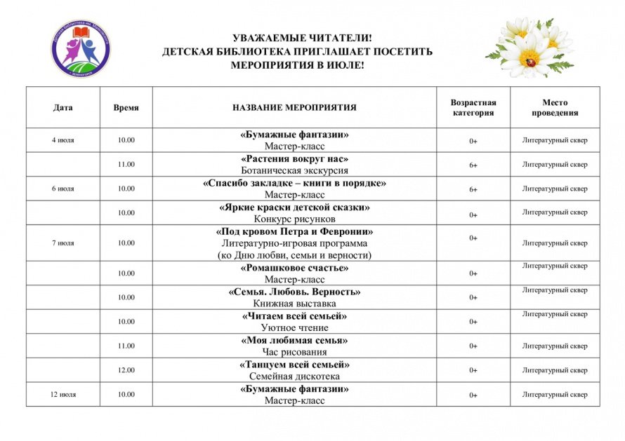 Афиша мероприятий на июль